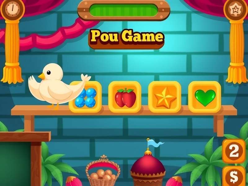 A smartphone displaying the Pou game interface with a customised Pou character