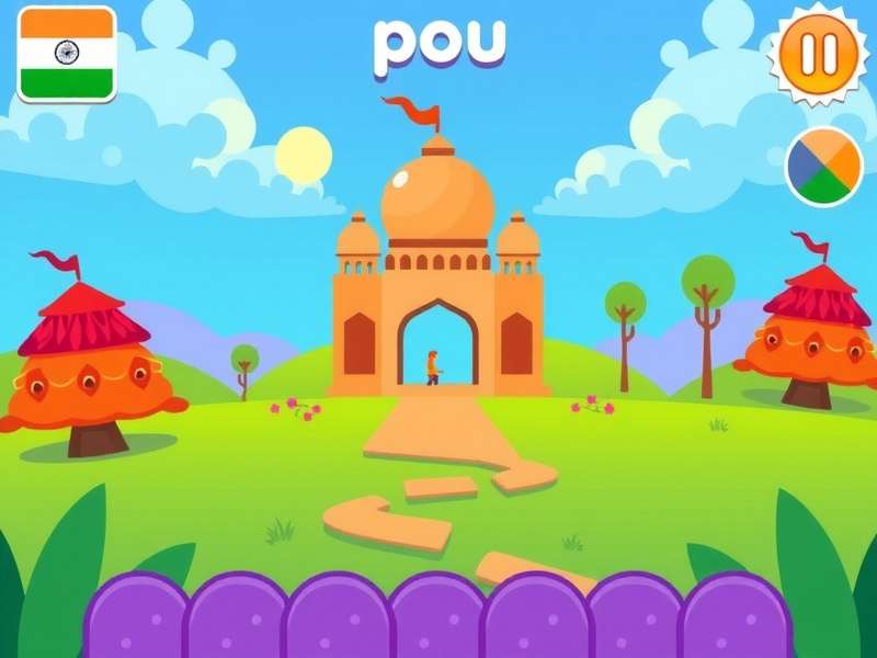 Colorful mobile gaming interface with virtual pet characters