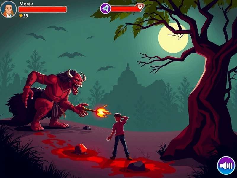 Pou Game Horror Edition gameplay screenshot showing dark theme and eerie elements