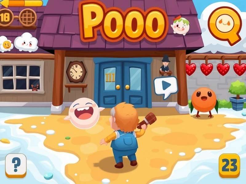 Pou virtual pet character playing mini-games on mobile screen