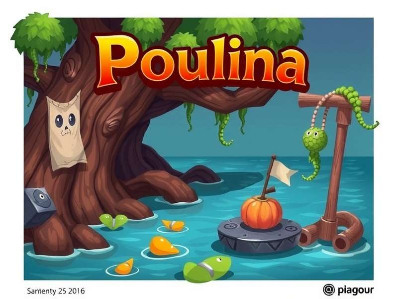 Pou the virtual pet smiling in its colorful room surrounded by games and items