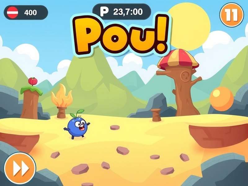 Pou character playing online games on a tablet