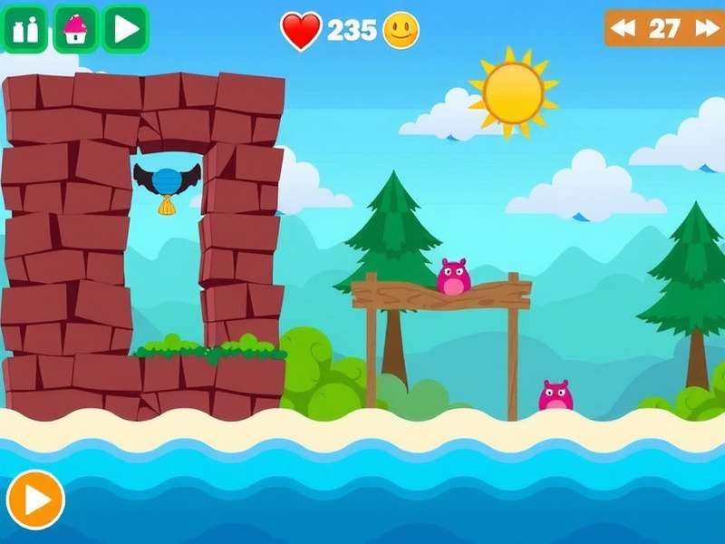 Pou virtual pet smiling on a smartphone screen