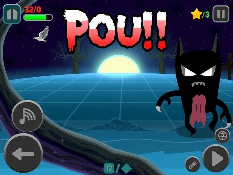 Comparison of normal Pou vs horror mod version showing dark atmosphere and eerie changes