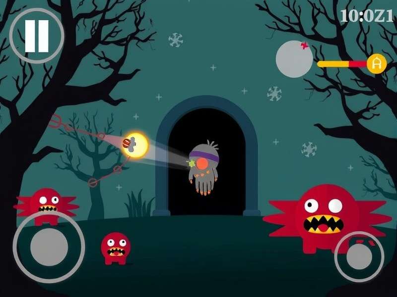 Pou Horror Multiplayer gameplay screenshot showing dark environment and glowing creatures