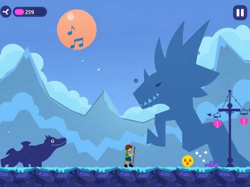 Pou game character with musical notes and headphones