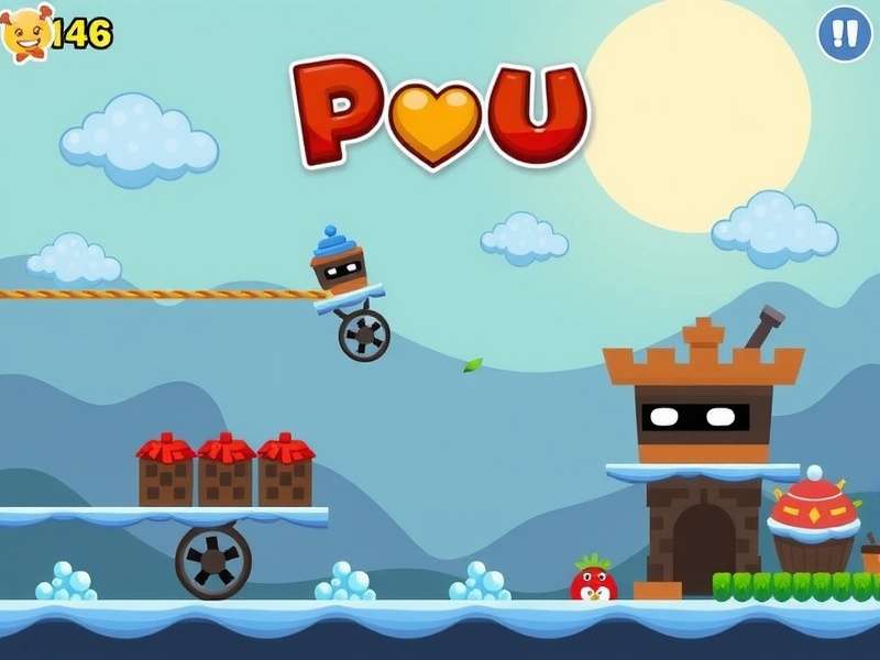 Pou Game beginner guide steps showing Pou with food and toys